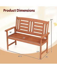 Sugift Outdoor Solid Wood Loveseat Hardwood 2-Seat Bench with Inclined Backrest and Slatted Seat