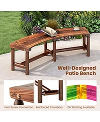 Sugift Patio Curved Bench Solid Wood Fire Pit Bench Outdoor Backless Loveseat