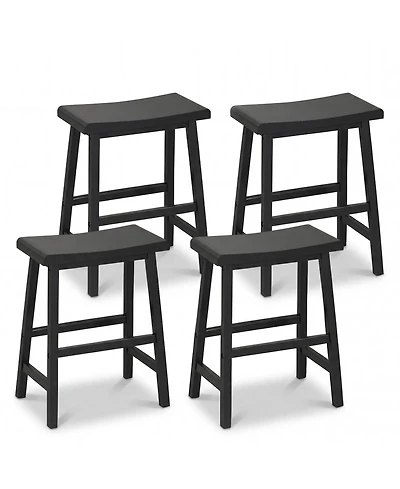 Gymax Solid Wood Saddle Bar Stools Set of 4 Backless Wooden Barstools with Footrests