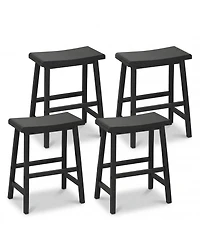 Gymax Solid Wood Saddle Bar Stools Set of 4 Backless Wooden Barstools with Footrests