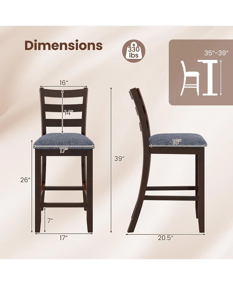 Gymax Bar Stools Set of 4 Upholstered Counter Height Barstools with Padded Seat Footrest and Backrest Farmhouse