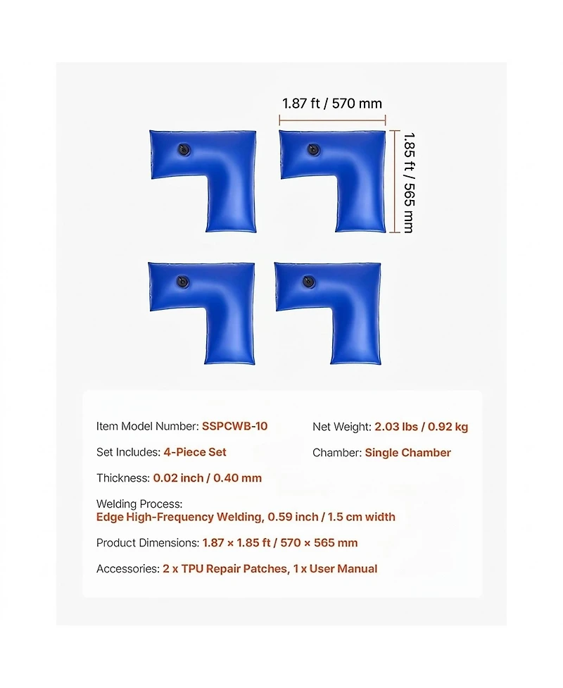 Sugift Corner Pool Water Tubes 4 Pack 22.4 x 22.2 in Corner Winter Water Bags with Leakproof