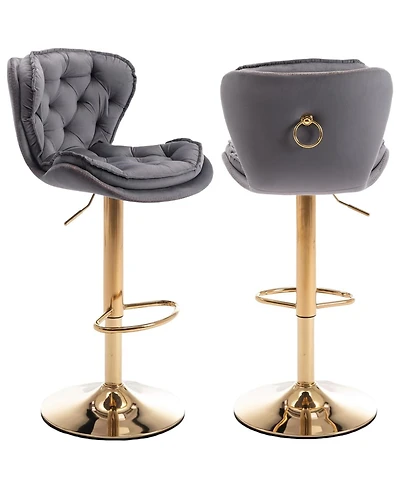 Rainsken Swivel Velvet Bar Stools Set of 2, Adjustable Counter Height Chairs with Chrome Footrest and Base for Kitchen Island, Home Pub