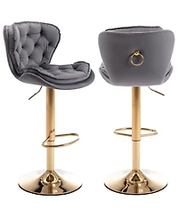 Rainsken Swivel Velvet Bar Stools Set of 2, Adjustable Counter Height Chairs with Chrome Footrest and Base for Kitchen Island, Home Pub