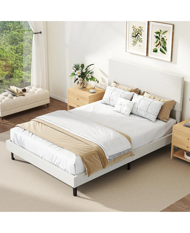 Slickblue Upholstered Velvet Platform Bed with Chevron Headboard