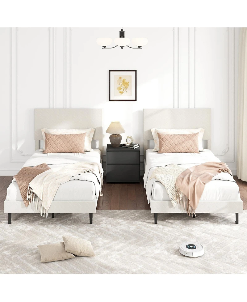 Slickblue Upholstered Velvet Platform Bed with Chevron Headboard