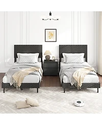Slickblue Upholstered Velvet Platform Bed with Chevron Headboard