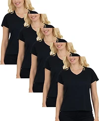 Galaxy By Harvic Women's Relaxed Fit V-Neck Short Sleeve T-Shirt-5 Pack