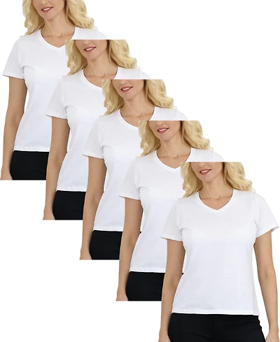 Galaxy By Harvic Women's Relaxed Fit V-Neck Short Sleeve T-Shirt-5 Pack