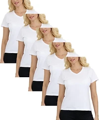 Galaxy By Harvic Women's Relaxed Fit V-Neck Short Sleeve T-Shirt-5 Pack