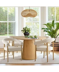 Maison Boucle Dining Chairs Set of 2, Wood-Look Metal Legs, Modern Armchair