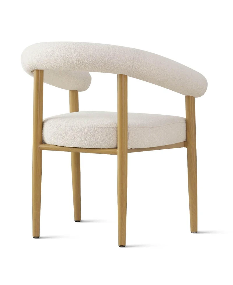 Maison Boucle Dining Chairs Set of 2, Wood-Look Metal Legs, Modern Armchair