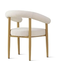 Maison Boucle Dining Chairs Set of 2, Wood-Look Metal Legs, Modern Armchair