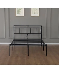 Lucky One 14 Inch Full Bed Frame with Storage Headboard, Metal Platform Bed Frame with Usb-c