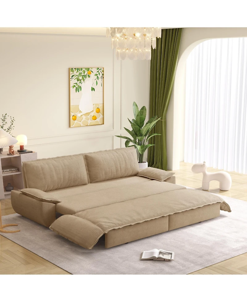 Rainsken 73.2" Velvet Upholstered Queen Sofa Bed, 3-in-1 Convertible Pull-Out Loveseat with Soft Armrests for Guest and Living Spaces