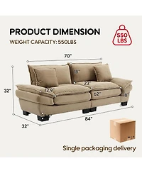 Rainsken 84" Plush Corduroy Loveseat Sofa, Stylish Deep Seat Upholstered Couch with 2 Pillows for Living Room, Apartment and Office