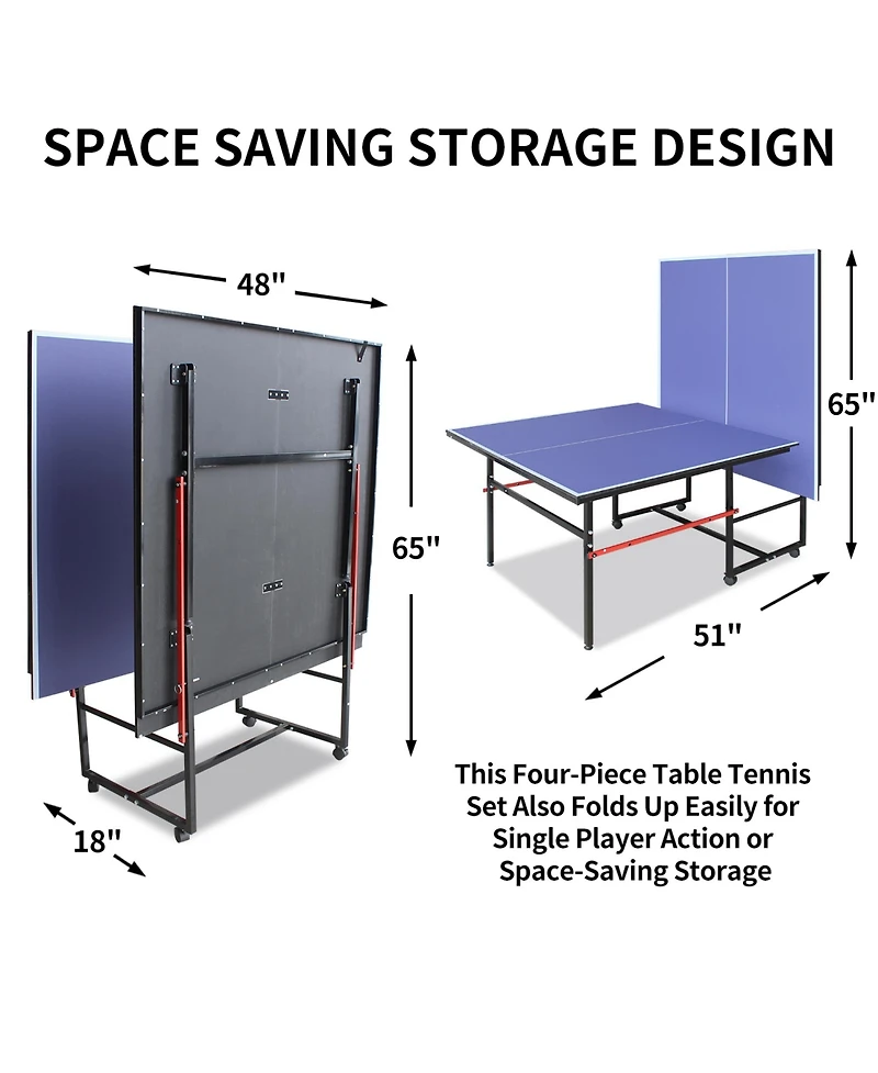 Rainsken 8FT Mid-Size Table Tennis Table, Foldable and Portable Ping Pong Table Set with Net, 2 Table Tennis Paddles and 3 Balls for Family Game