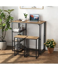 Gymax 3-Piece Bar Table Set 2 Person Dining Furniture Set with 2 Stools 3 Storage Shelves