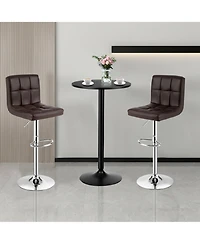 Gymax 3PCS Pub Table Set 24'' Round Bar Table and 2 Adjustable Bar Stools