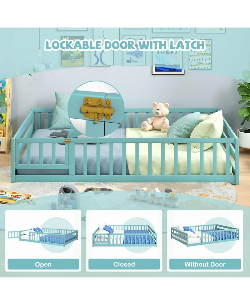 Slickblue Kids Floor Bed with Full Safety Guardrails, Low Height Platform Frame