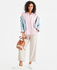 Style & Co Women's Striped Linen Camp Shirt, Macy's Exclusive