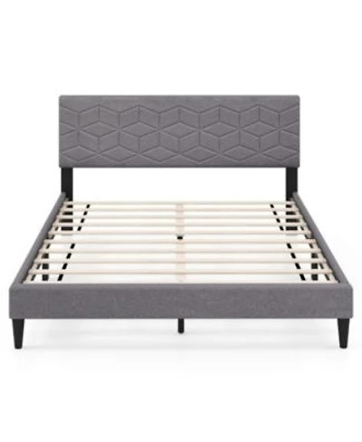 Slickblue Linen Fabric Upholstered Platform Bed Frame Modern Bed With Stylish Headboard