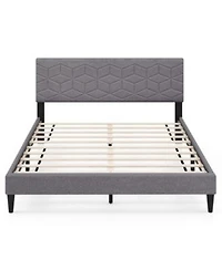 Slickblue Linen Fabric Upholstered Platform Bed Frame Modern Bed With Stylish Headboard