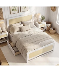 Slickblue Rattan Platform Bed Frame Full with Storage Drawers