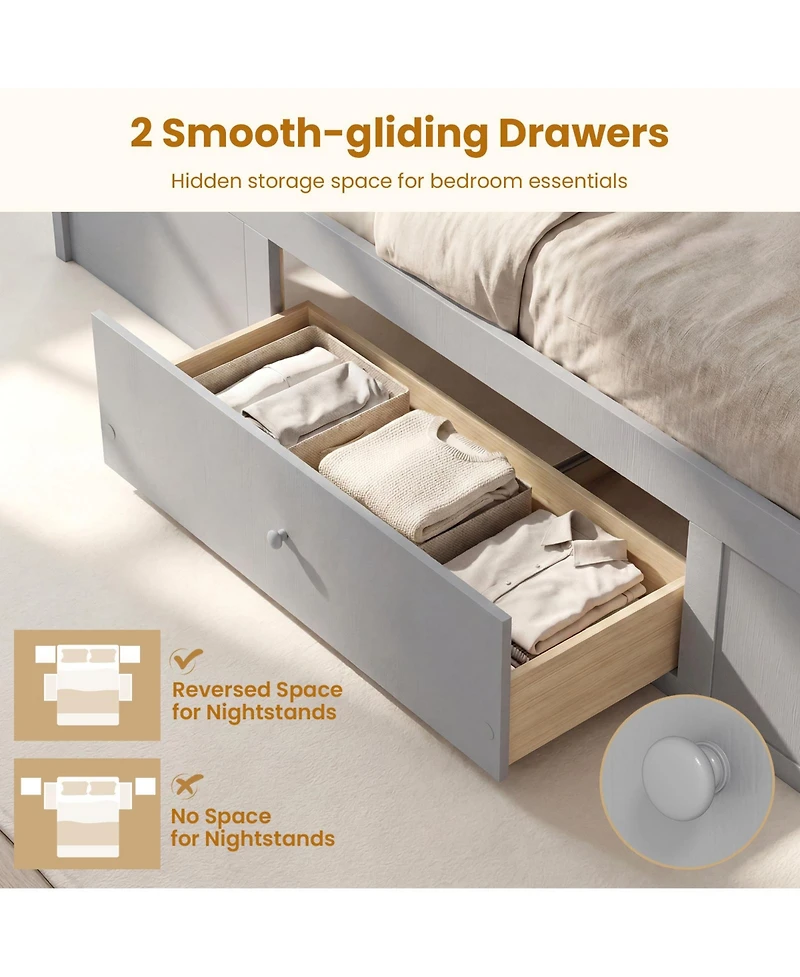 Slickblue Rattan Platform Bed Frame Full with Storage Drawers