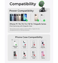 Lisen MagSafe Car Mount Charger with Suction Cup, 15W Wireless Magnetic Phone Holder, Dashboard Mount for iPhone 17/16/15/14/13, Samsung, Pixel