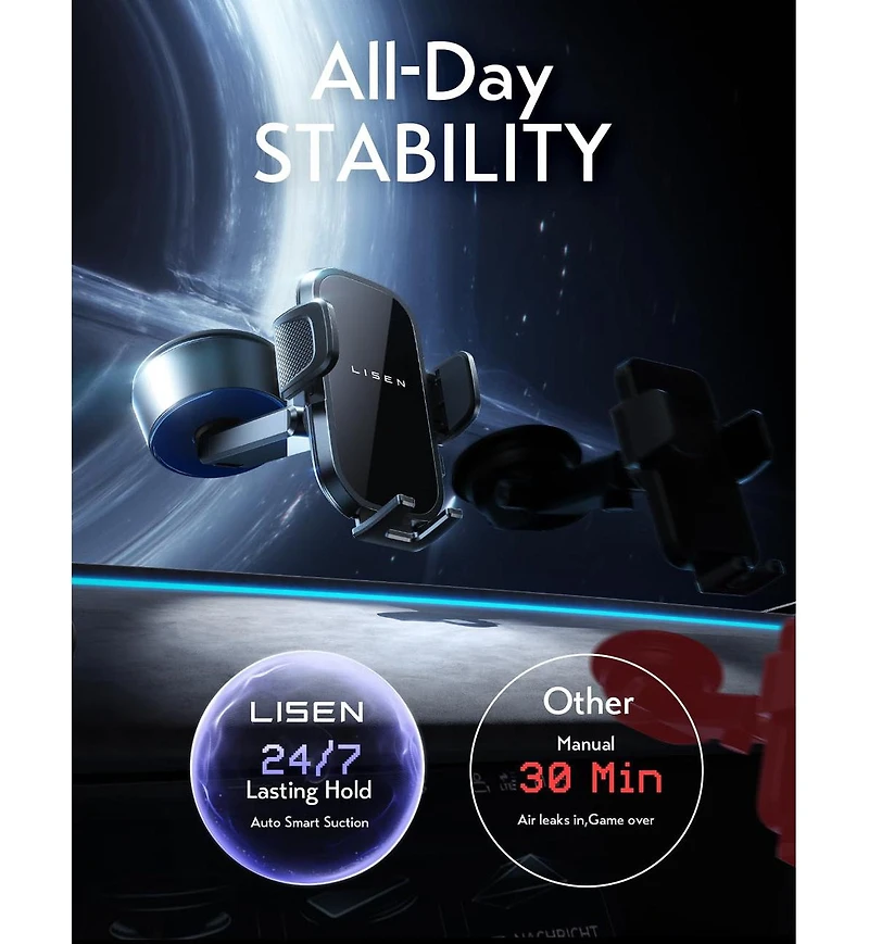 Lisen Electric Suction Car Phone Mount, Magnetic Vacuum Holder with Auto Lock, Adjustable Dashboard and Windshield Mount for iPhone, Samsung