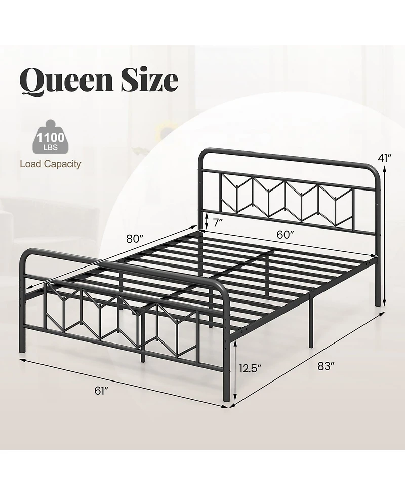 Slickblue Modern Platform Bed with Tall Headboard Secure Snap Lock Slats Design