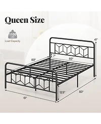 Slickblue Modern Platform Bed with Tall Headboard Secure Snap Lock Slats Design