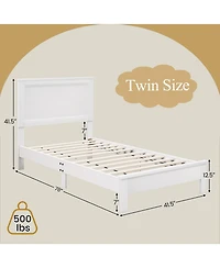 Slickblue Wooden Platform Bed Frame with Headboard and Sturdy Slat Support Structure