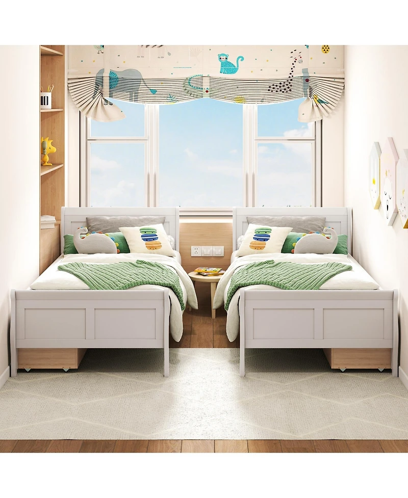 Slickblue Wood Sleigh Bed with Storage Drawers, Platform Frame Underbed