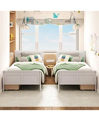 Slickblue Wood Sleigh Bed with Storage Drawers, Platform Frame Underbed