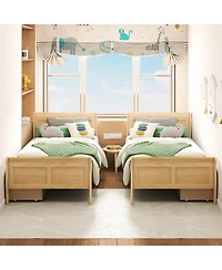 Slickblue Wood Sleigh Bed with Storage Drawers, Platform Frame Underbed