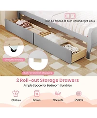 Slickblue Wood Sleigh Bed with Storage Drawers, Platform Frame Underbed