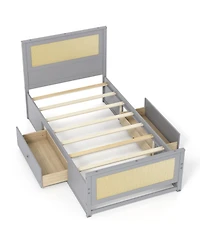Slickblue Rattan Twin Bed Frame with Built-in Storage Drawers
