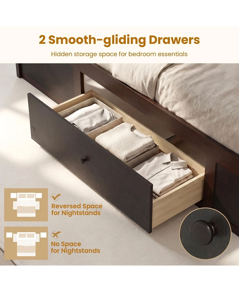 Slickblue Rattan Twin Bed Frame with Built-in Storage Drawers