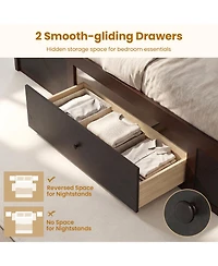 Slickblue Rattan Twin Bed Frame with Built-in Storage Drawers