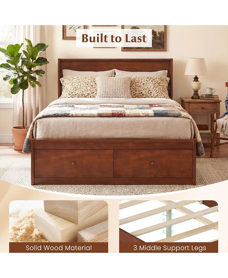 Slickblue Wooden Full Bed Frame with Storage Drawers Platform Design