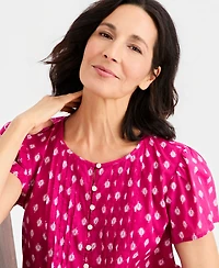 Style & Co Petite Cotton Printed Flutter-Sleeve Top, Macy's Exclusive