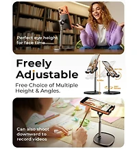 Lisen Adjustable Phone Stand for Desk, Aluminum Cell Phone Holder with Height and Angle Adjustment, Anti-Slip Base, Compatible with iPhone, iPad