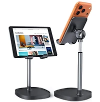 Lisen Adjustable Phone Stand for Desk, Aluminum Cell Phone Holder with Height and Angle Adjustment, Anti-Slip Base, Compatible with iPhone, iPad