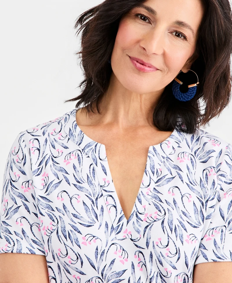Style & Co Women's Printed Short-Sleeve Split-Neck Top, Macy's Exclusive