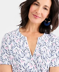 Style & Co Women's Printed Short-Sleeve Split-Neck Top, Macy's Exclusive