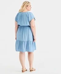 Style & Co Plus Chambray Tiered Midi Dress, Macy's Exclusive