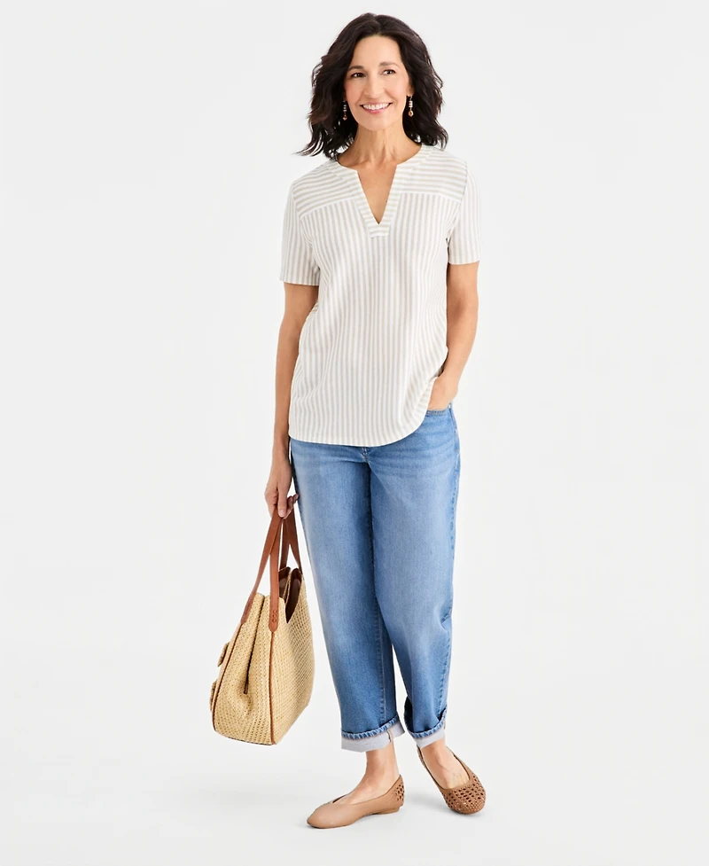 Style & Co Women's Short-Sleeve Split-Neck Knit Top, Macy's Exclusive