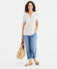 Style & Co Women's Short-Sleeve Split-Neck Knit Top, Macy's Exclusive